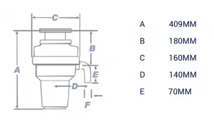 Waste Maid Elite S-Series S-1099AS Dimensions