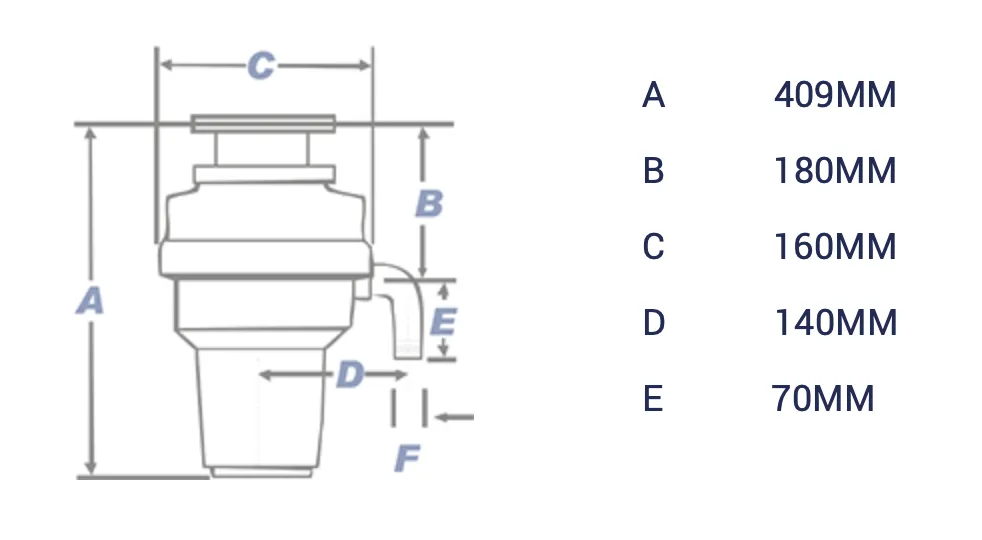 WASTE MAID ELITE S-SERIES S-899AS Air Switch Waste Disposer Unit Dimensions